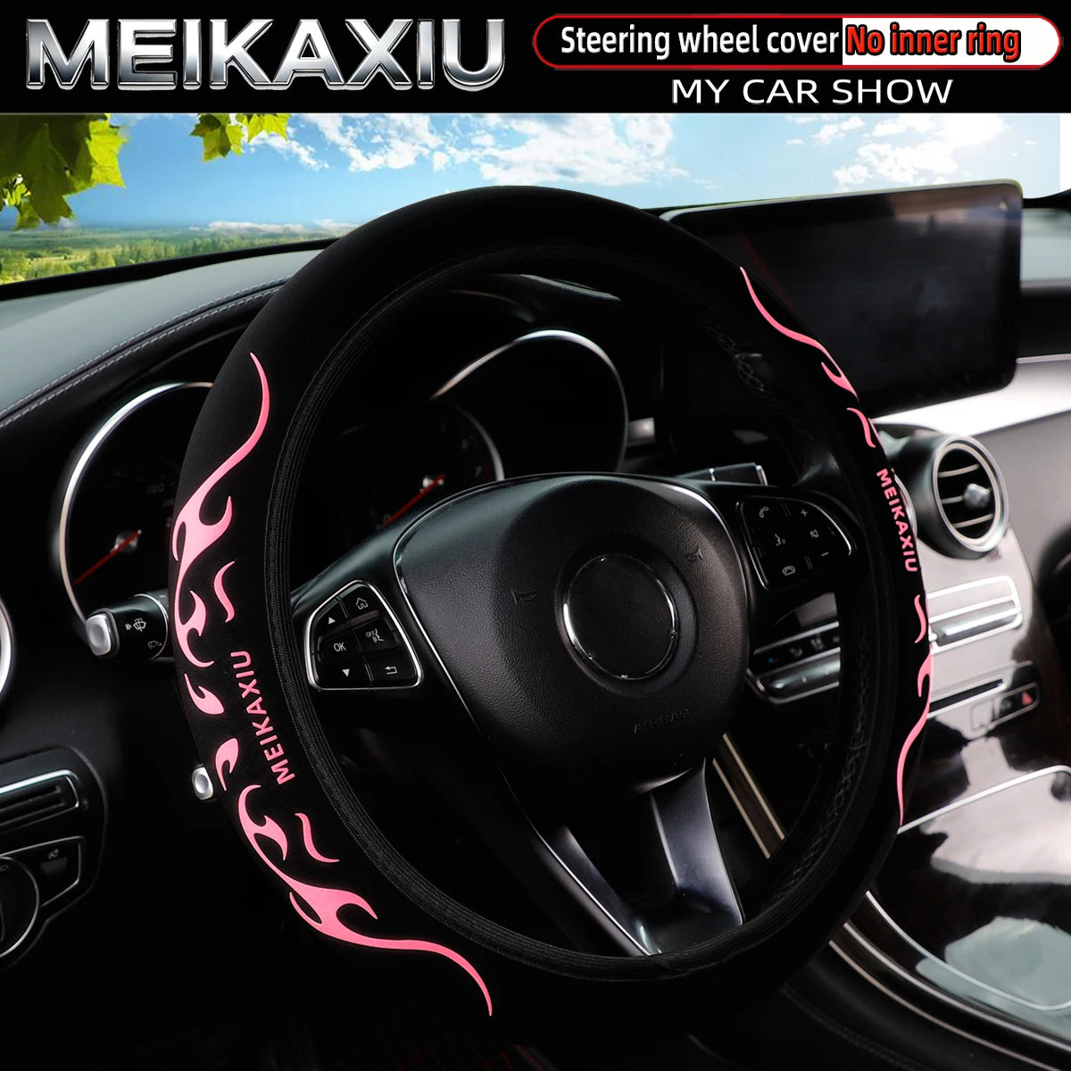 MEIKAXIU 3D Flame Totem Puff Pastry Dynamic Pattern Car Without Inner Ring Steering Wheel Cover Car Decoration Interior Supplies