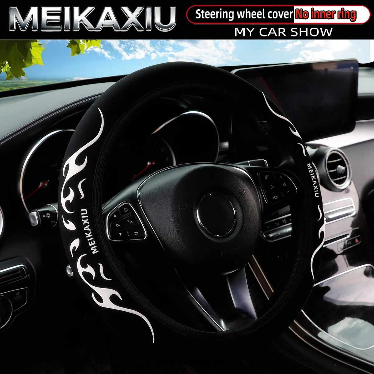 MEIKAXIU 3D Flame Totem Puff Pastry Dynamic Pattern Car Without Inner Ring Steering Wheel Cover Car Decoration Interior Supplies
