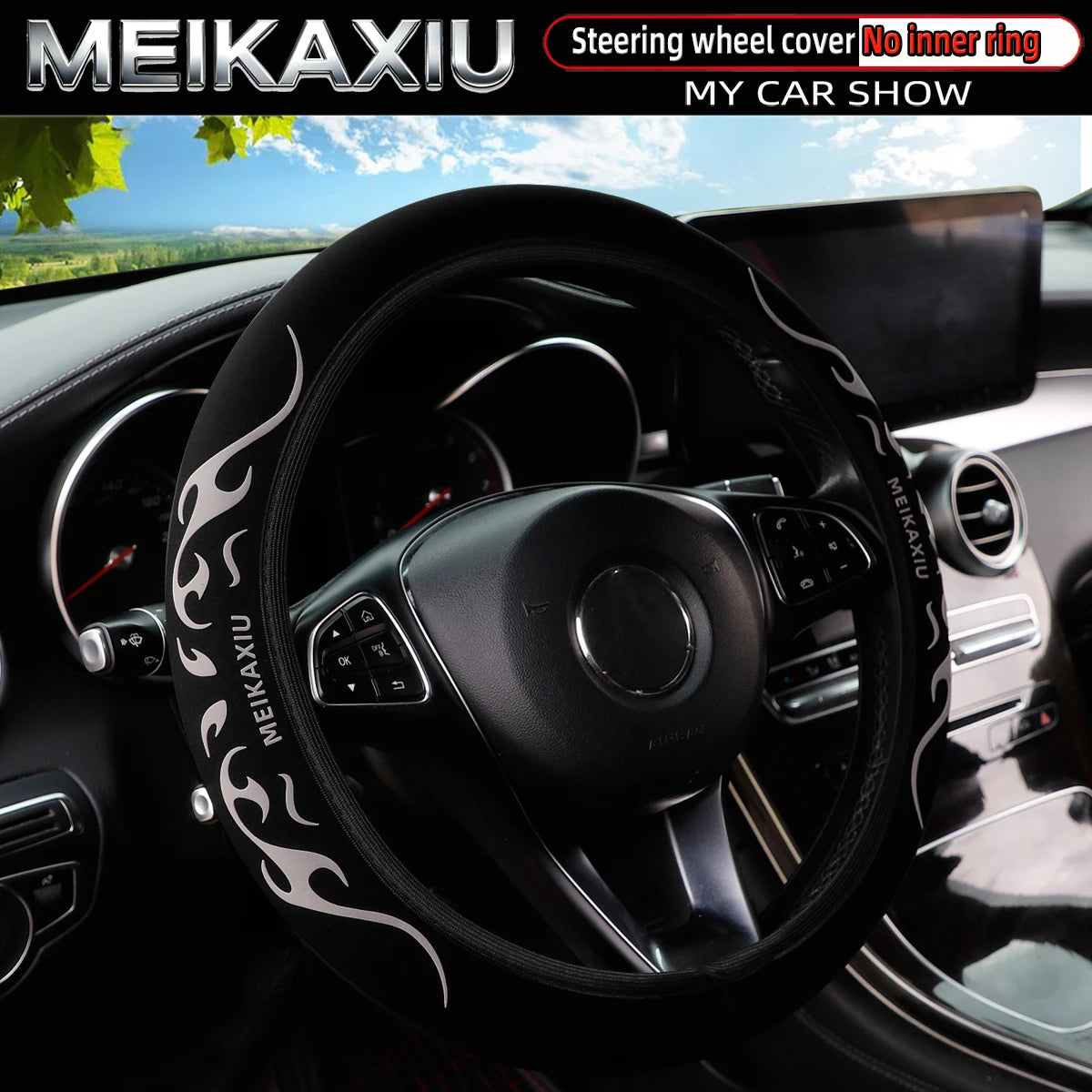 MEIKAXIU 3D Flame Totem Puff Pastry Dynamic Pattern Car Without Inner Ring Steering Wheel Cover Car Decoration Interior Supplies